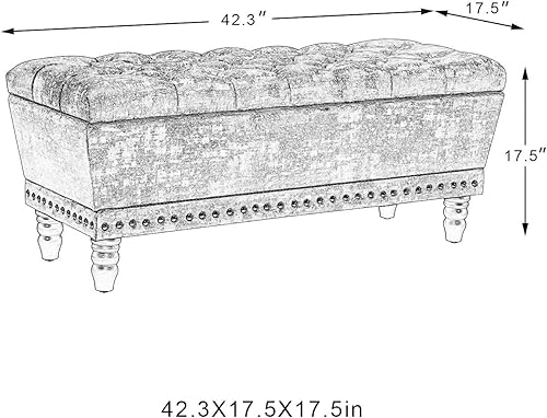 Miniatura 3 de Joveco Banco de almacenamiento, reposapiés otomano, banco de entrada otomano de almacenamiento copetudo con remache, reposapiés para sala de estar y
