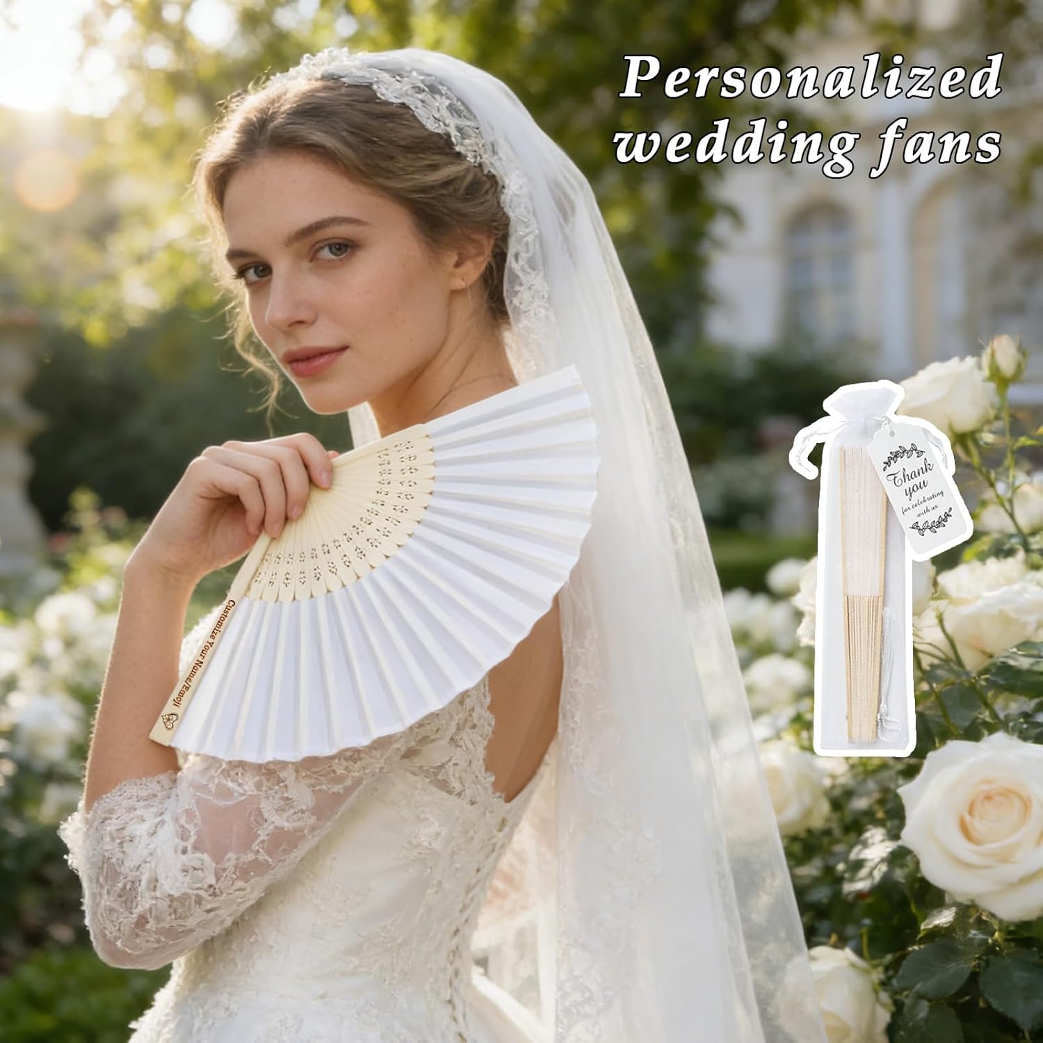 50PCS Personalized Wedding Fans for Guests, Custom Hand Fans with Names & Date, Fabric Wooden Handheld Fans Foldable, Wedding Favors for Guests, Bridal Shower, Outdoor Ceremony, Party Fans Bulk (50)