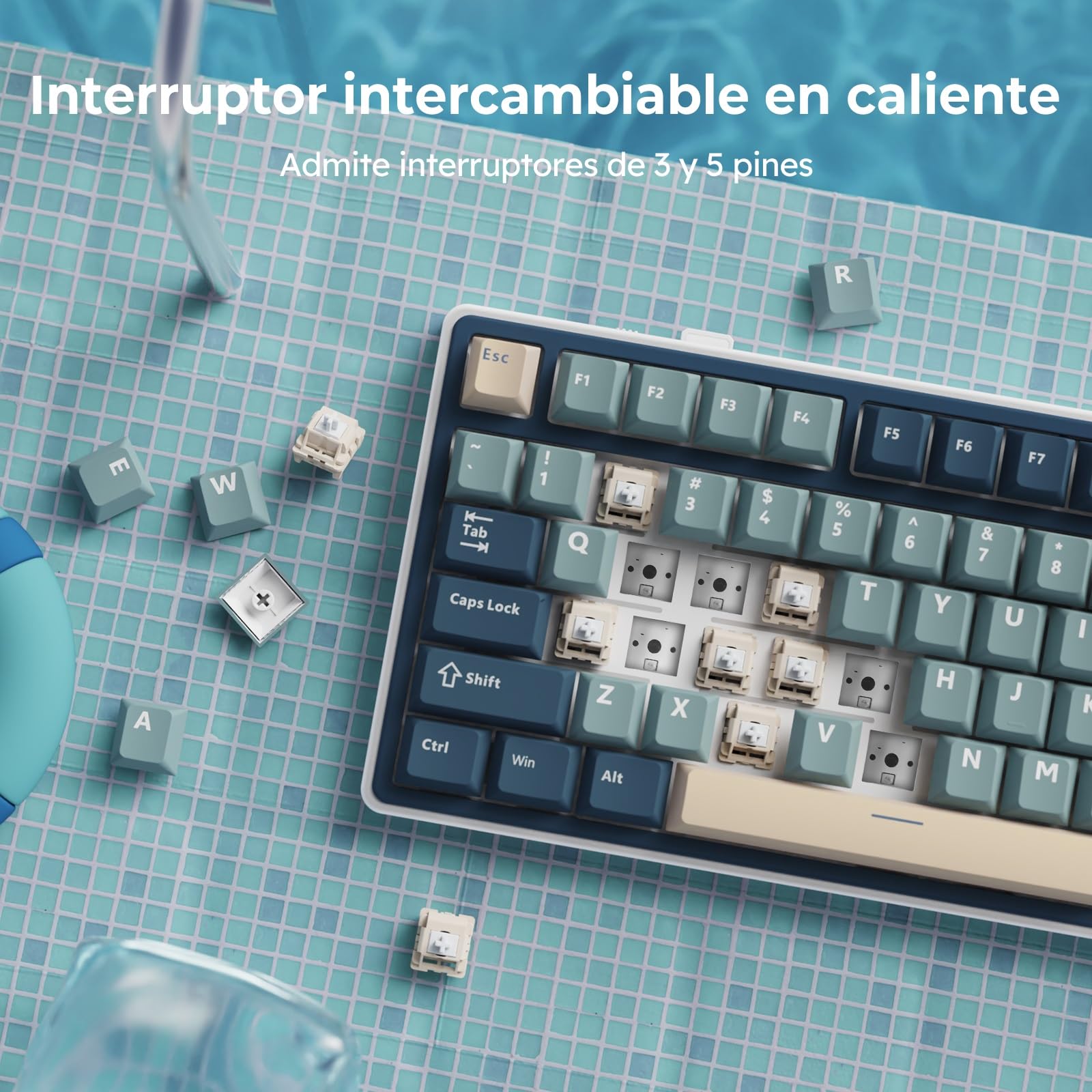 RK ROYAL KLUDGE R75 Teclado Mecánico Inalámbrico, 75% Gasket Bluetooth/2.4G/USB-C, Versión US Teclado Gaming con Teclas PBT, Knob Control, Retroiluminación RGB, Hot-Swap (Interruptor Cremas)