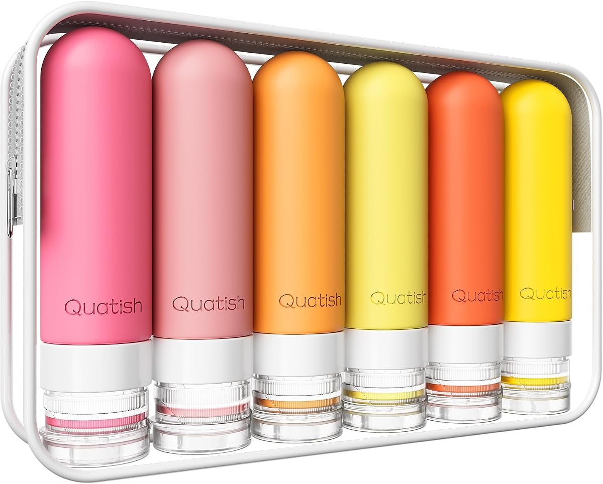 Quatish Travel Bottles for Toiletries 6 Pack, Original Patented Leakproof 3 oz Tsa Approved Travel Size Containers, BPA Free Silicone Shampoo and Conditioner Bottle, Cruise Camping Essentials, Macaron