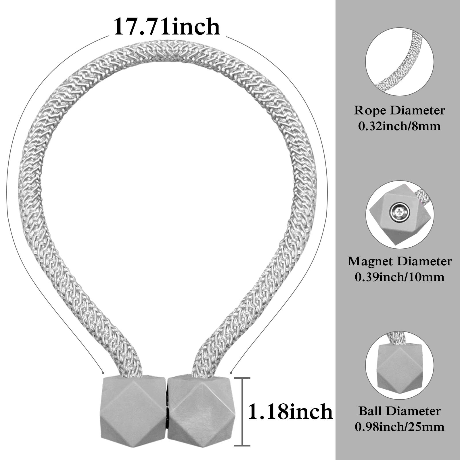 Magnetische Vorhang-Raffhalter, europäischer Stil, praktische Raffhalter, dekorative Raffhalter, für Fenstervorhänge, kein Werkzeug erforderlich (4 beige + 4 grau)
