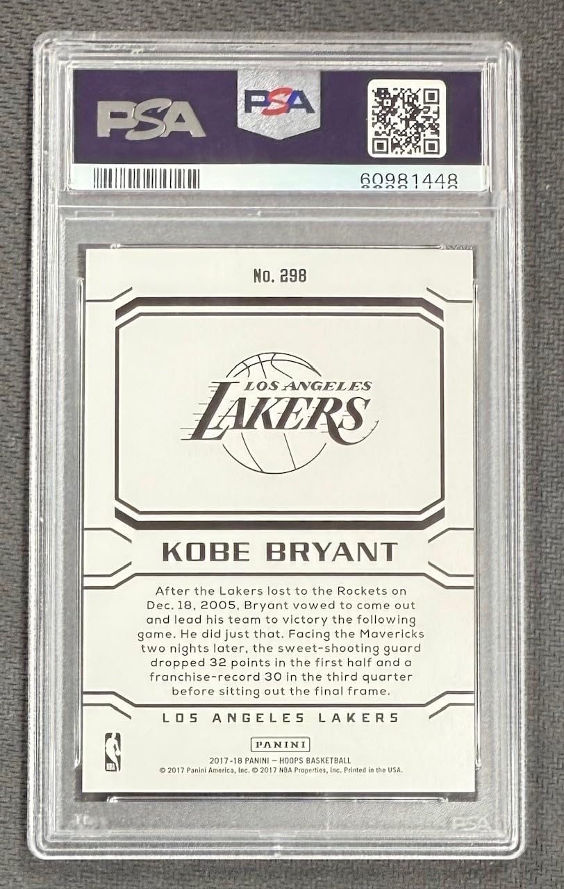 Kobe Bryant 2017 Panini Hoops Basketball Card #298 Graded PSA 10 Cert #60981448