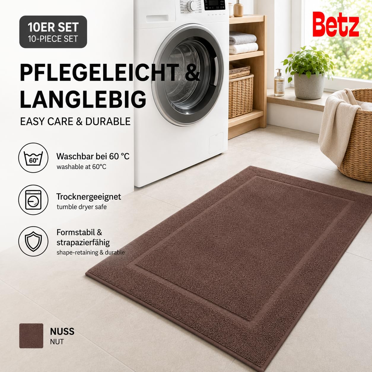 Betz Set di 10 scendibagni tappeto da bagno PREMIUM 100% cotone qualità 650 g/m² 50x70 cm colore marrone