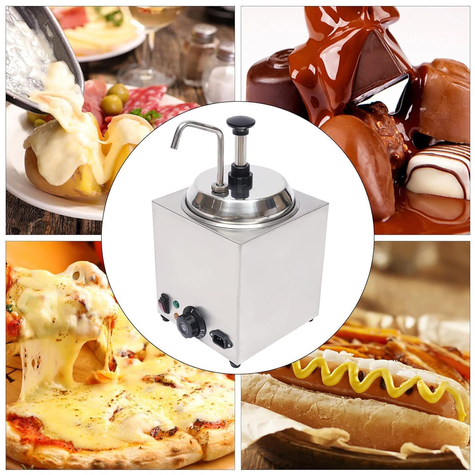 Chauffe-caramel chaud, distributeur à pompe à fromage, distributeur de sauce en acier inoxydable, température réglable de 800 W, idéal pour les restaurants et les stations de collation, capacité de