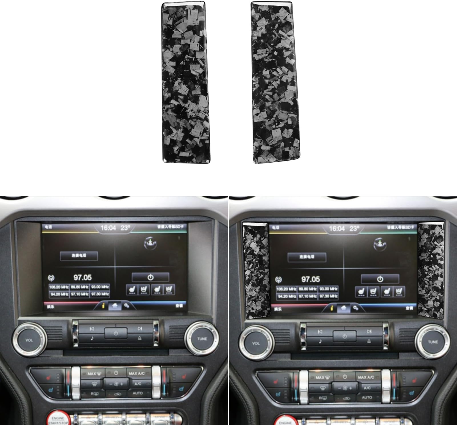 Car Dash Central Console Navigation Screen Side Panel Decorative Strip Trim Sticker Glossy Black Forged Carbon Fiber Decoration Compatible with Ford Mustang 2015-2020 Auto Interior Accessories