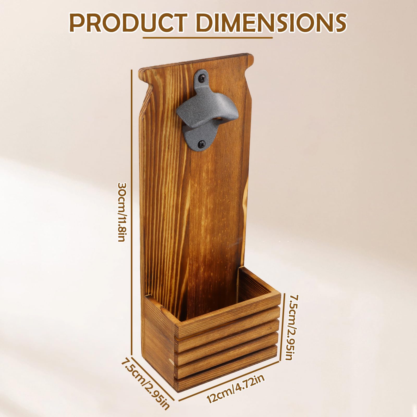 Abrebotellas de Pared o de Pie, Abridor de Botellas con Colector y Tapón, Madera 12x7,4x30cm