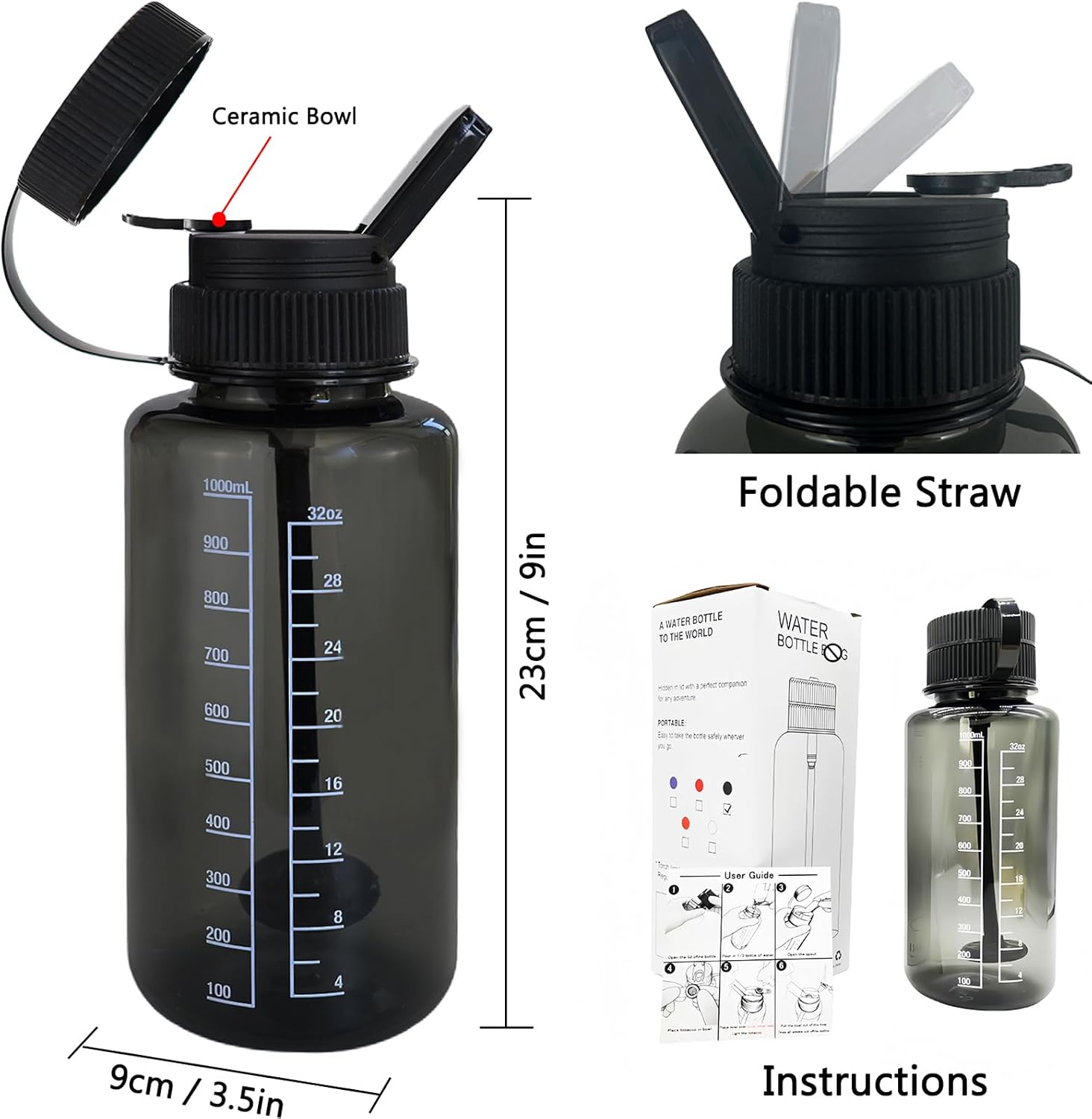 Portable Bottle with Ceramic Bowl And High-Temperature Silicone | Innovative Design, Party Travel Bottle (Black) image 2