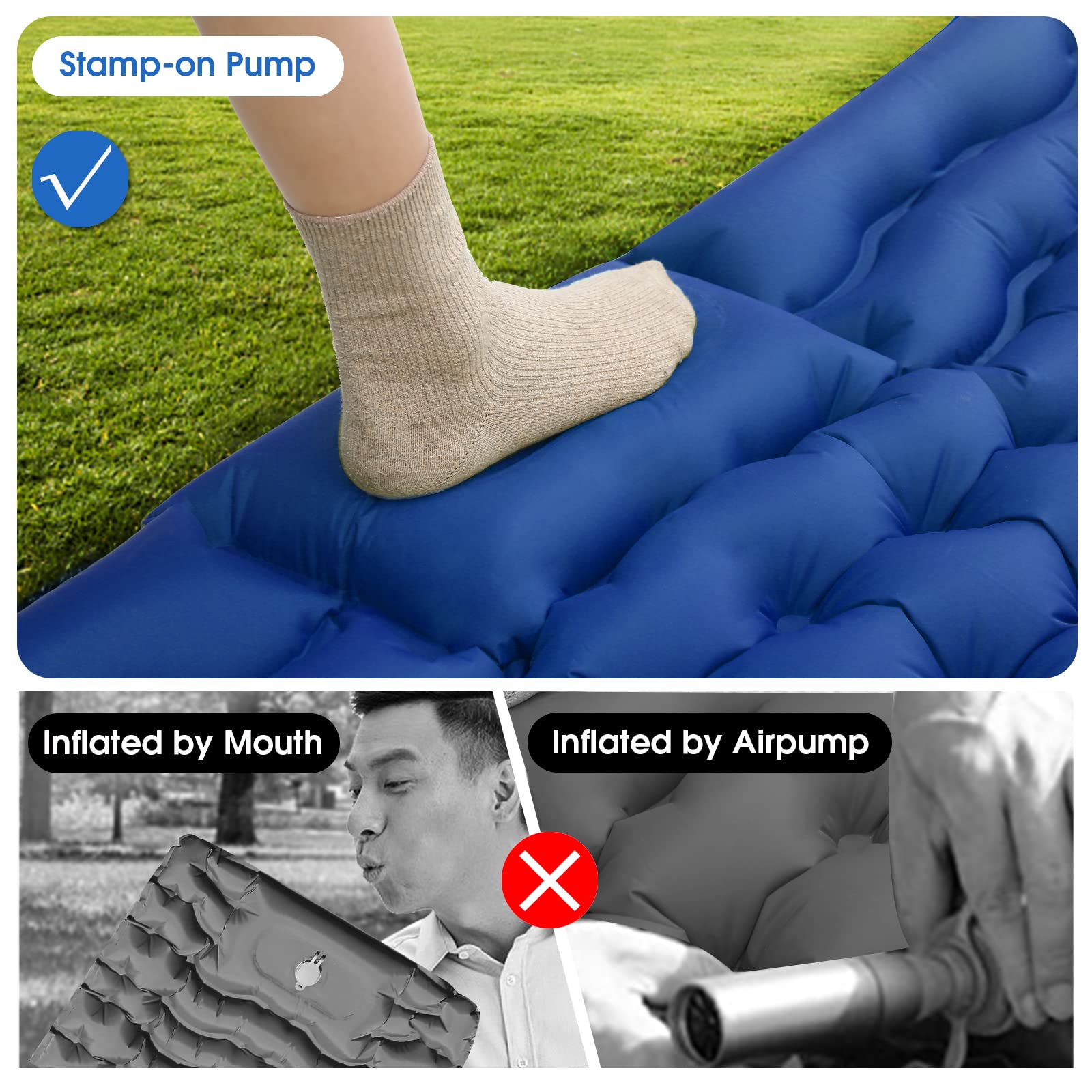Longzhuo Materassino Campeggio, Materassino Autogonfiabile per Campeggio con Pompa a Pedale, Impermeabile e Portatile Ultraleggero Materassino Gonfiabile ad Escursioni, Viaggi(Blu marino)