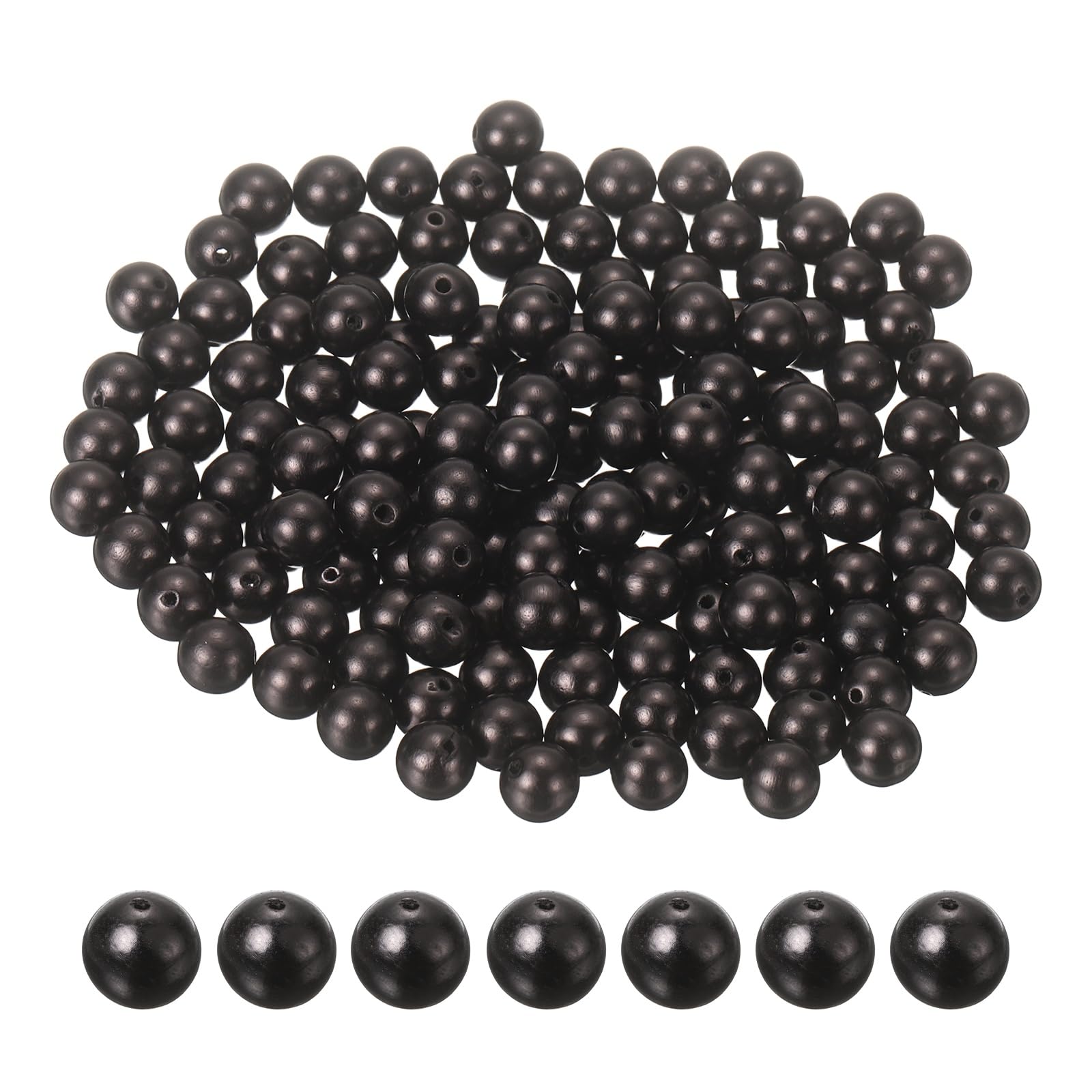 sourcing map 200pcs Round Wooden Beads, 10mm Dia Small Wood Beads for DIY Crafts, Bracelet, Wristlet, Necklace, Jewelry Making, Black