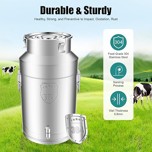 Miniatura 10 de Lata de leche de acero inoxidable de 20 L5 galones, cubo de leche para vino, cubo de leche, cubo de leche, jarra con tapa sellada, resistente (20L5