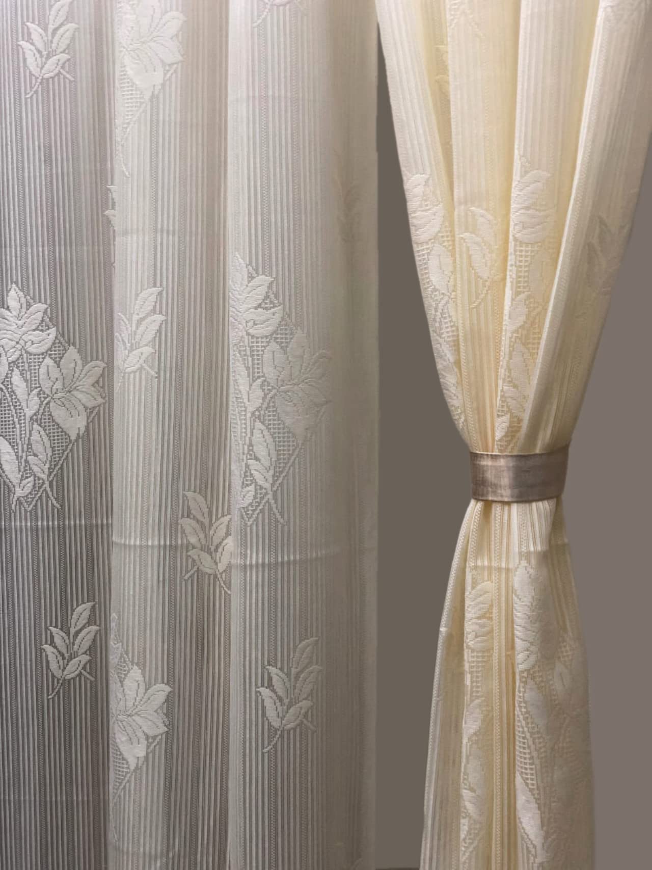 Fabrilia Floral Net Semi Transparent Door Semi Sheer Grommet Curtains 7 Feet Set Of 2, Cream-picture-21