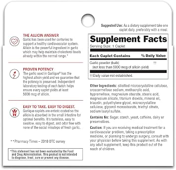 Garlique Healthy Cholesterol Formula with 5000 mcg of Allicin, 60 Enteric Coated Caplets (Pack of 5)
