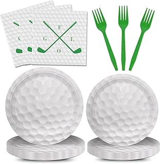 96pcs Golf Party Plates Napkins Golf Birthday Party Supplies Paper Plates Plastic Forks Disposable Tableware Set for Kids Serve 24 Guests