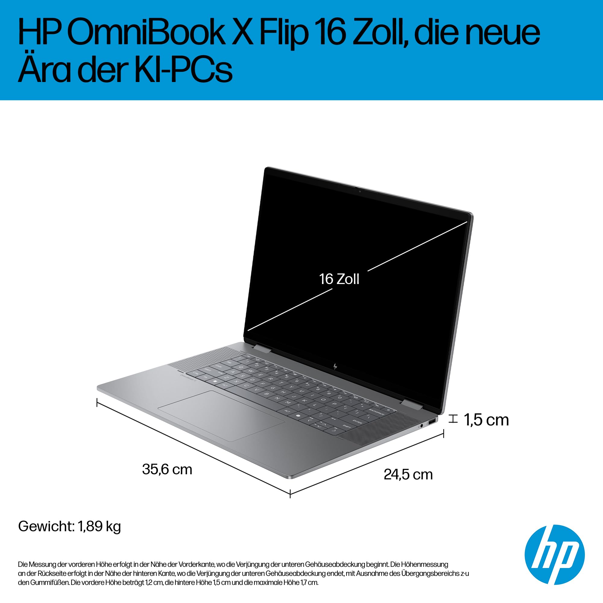 HP OmniBook X Flip 2in1 Laptop AMD Ryzen AI 5 340 16" WUXGA Touchscreen 16GB 512GB SSD Win11 Silber