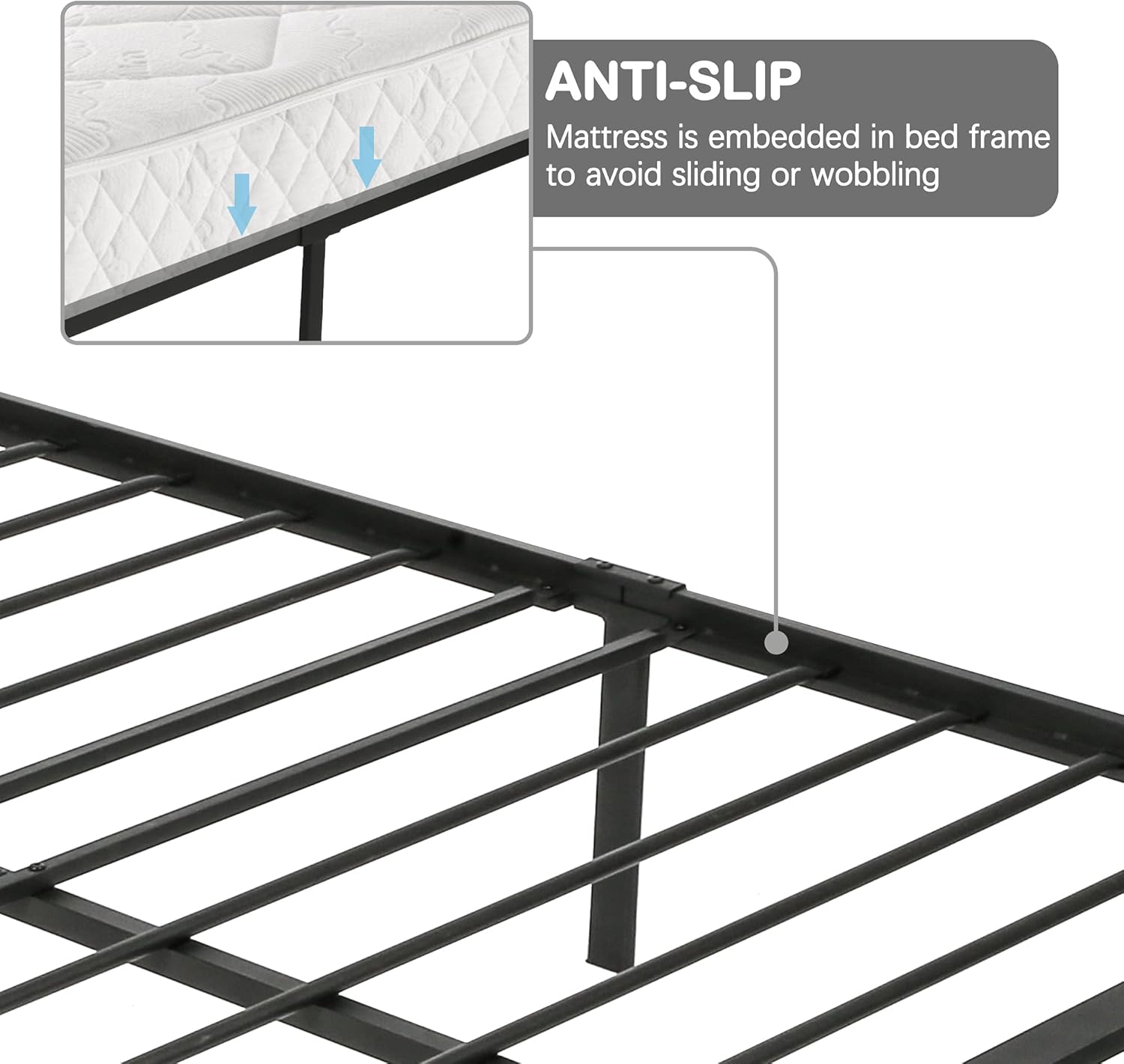 LUCKYERMORE Queen Platform Bed Frame with Headboard, Metal Bed Frame Anti-Rust Process, Black Bed Frame Queen Anti-Slip Support
