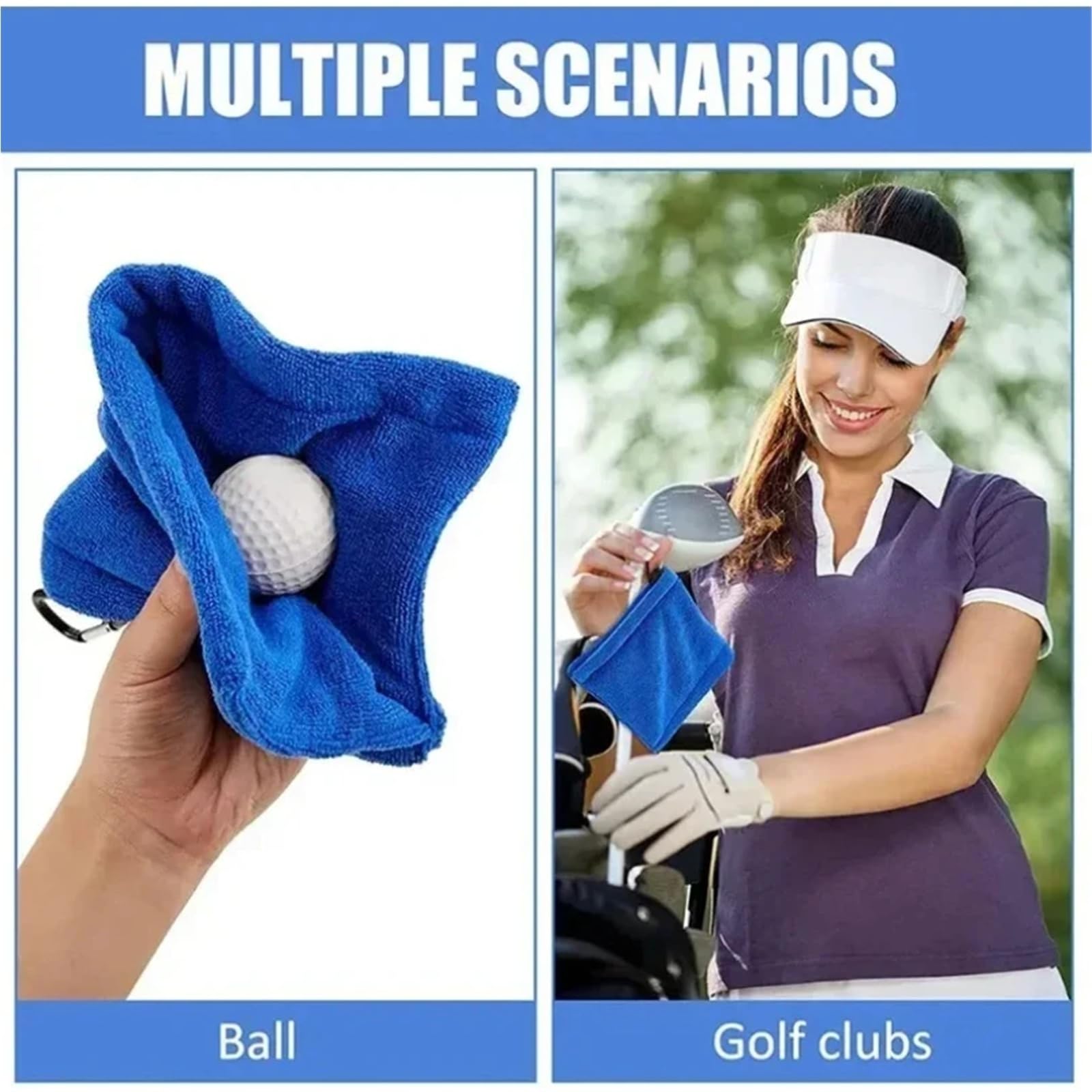 Quadratisches Mikrofaser-Golfhandtuch, wasserabsorbierendes Ball- und Schlägerreinigungstuch mit Karabinerhaken(Black)