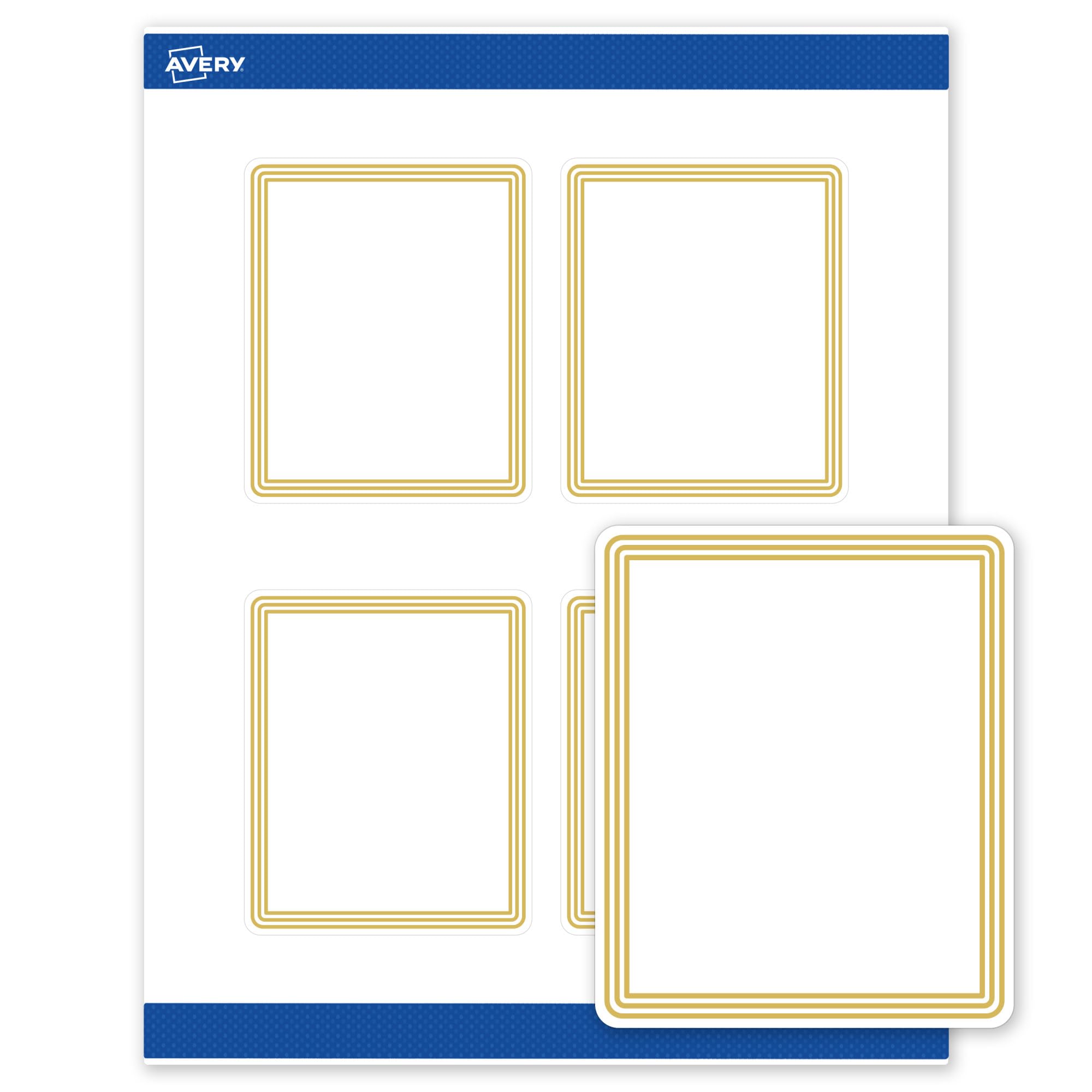 Avery Printable Rectangle Labels, Gold Multi-Lined Border, 4" x 3-1/3", Matte White Rectangle Labels, Permanent, Laser/Inkjet, 40ct, Great for Product