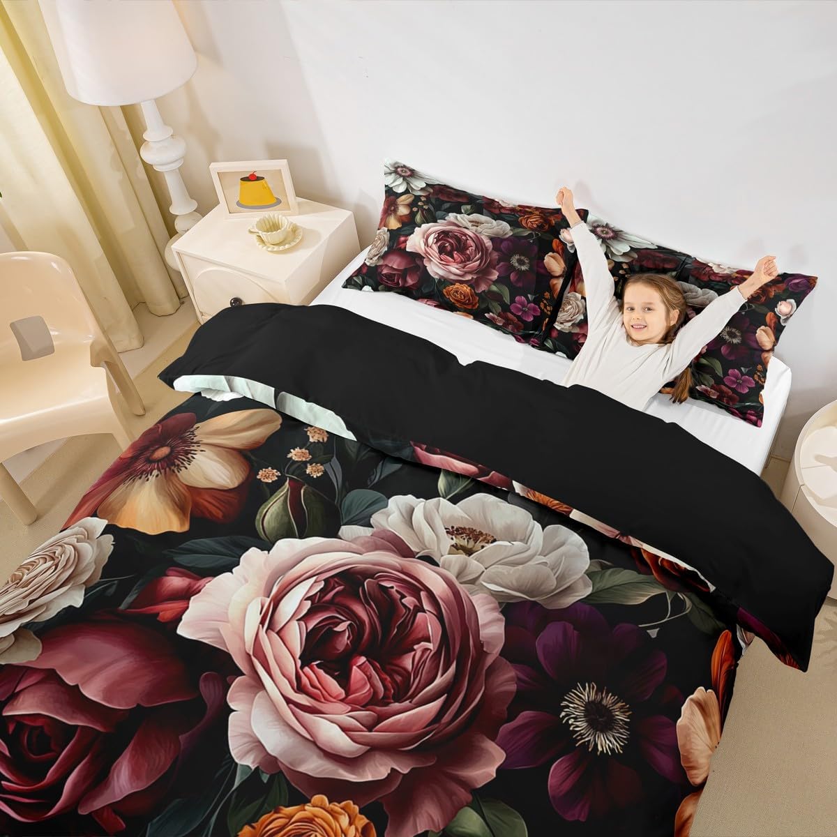Erosebridal Floral Duvet Cover King Size Rose Flowers Comforter Cover Modern Floral Bedding Set Vibrant Colorful Flower Bed Set