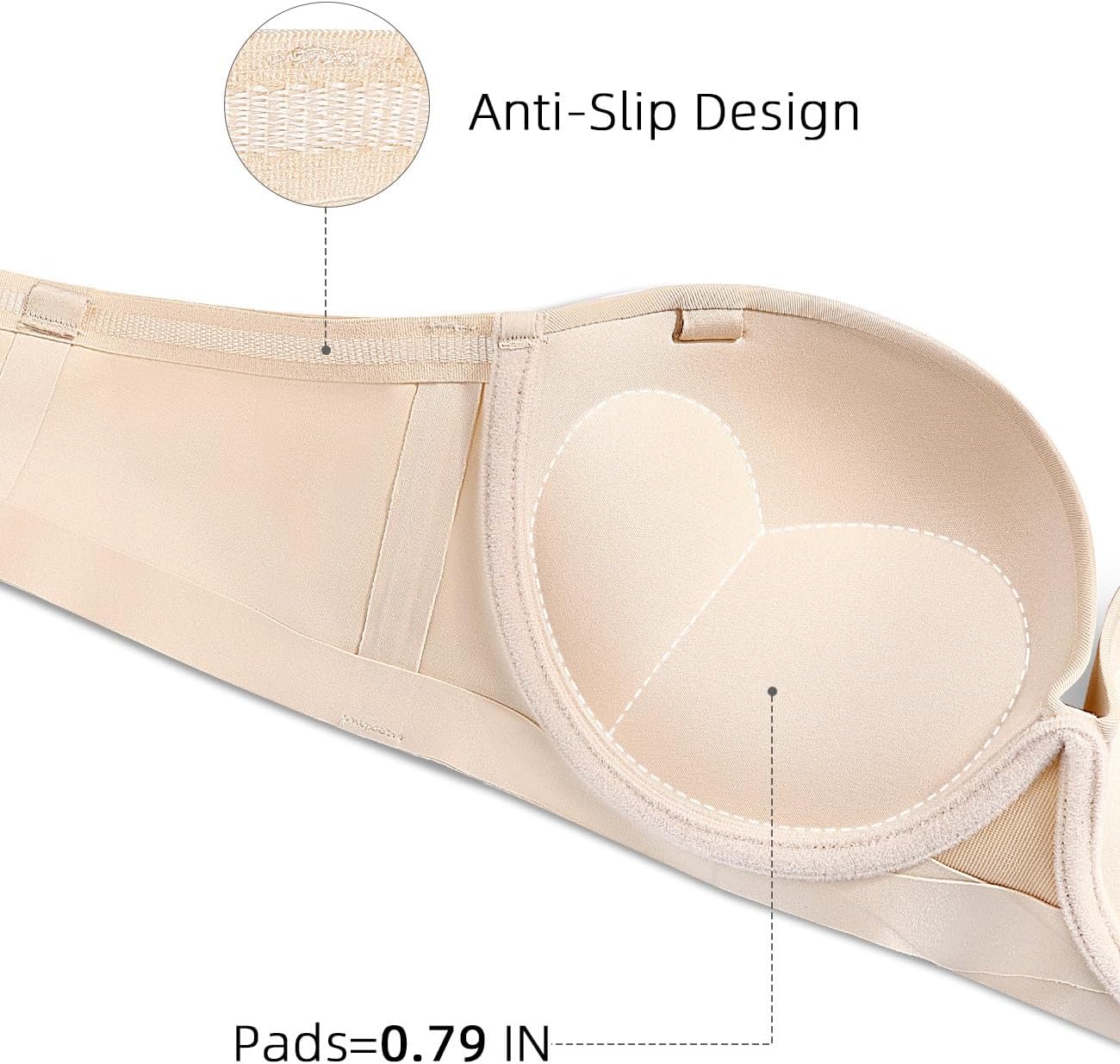 Strapless Push Up Bras for Women Thick Padded Balconette Seamless Convertible Bra for Small Chested Add a Cup - Image 3