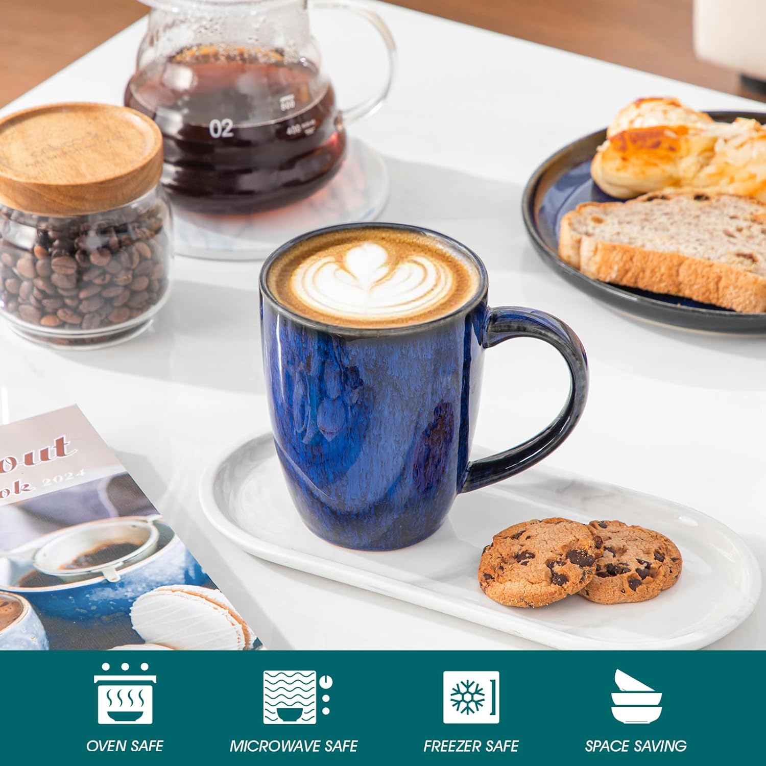 vancasso STARRY Ceramic Coffee Mug Set of 6, 12 Oz Tea Cups with Handle for Latte, Tea, Cappuccino, Milk, Cocoa, Microwave&Dishwasher Safe,Blue - Image 4