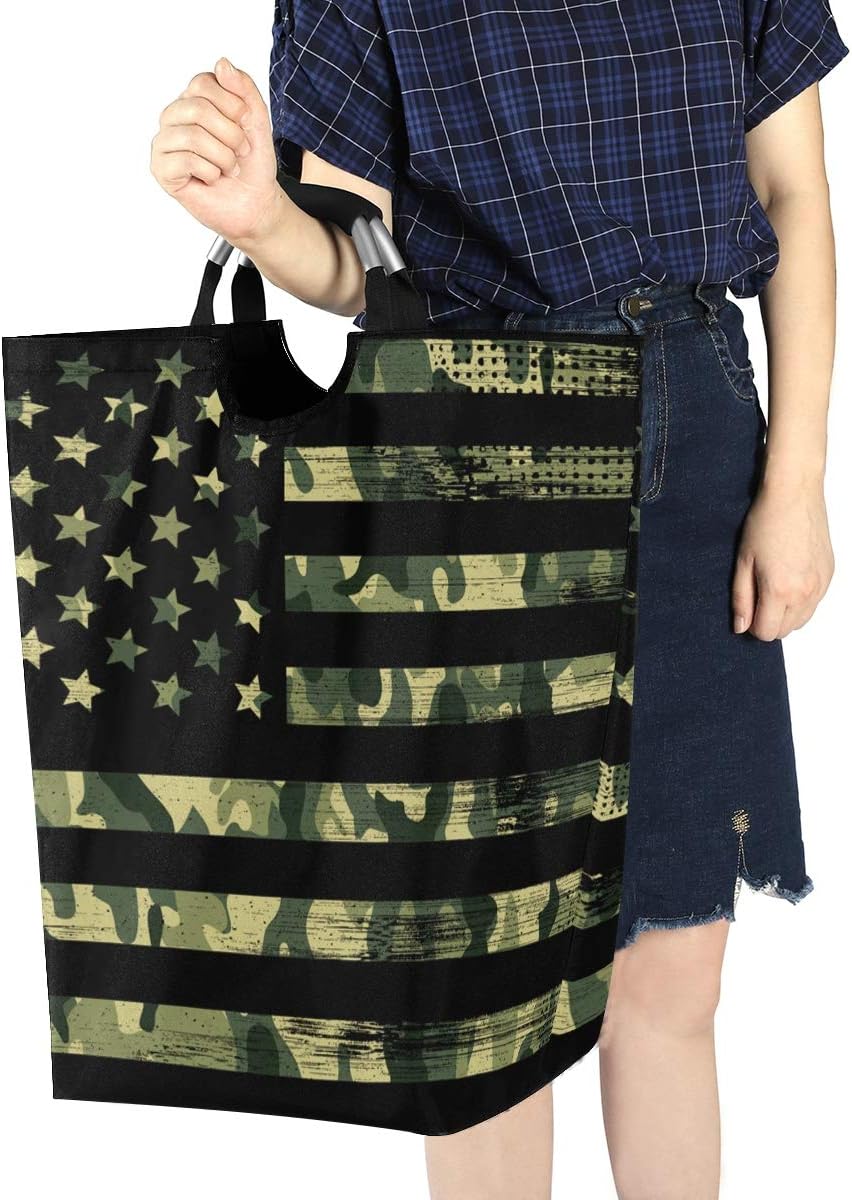 senya Large Laundry Basket, USA Flag Camouflage Vintage Laundry Hamper Foldable Clothes Bag with Handle Foldable Washing Bin