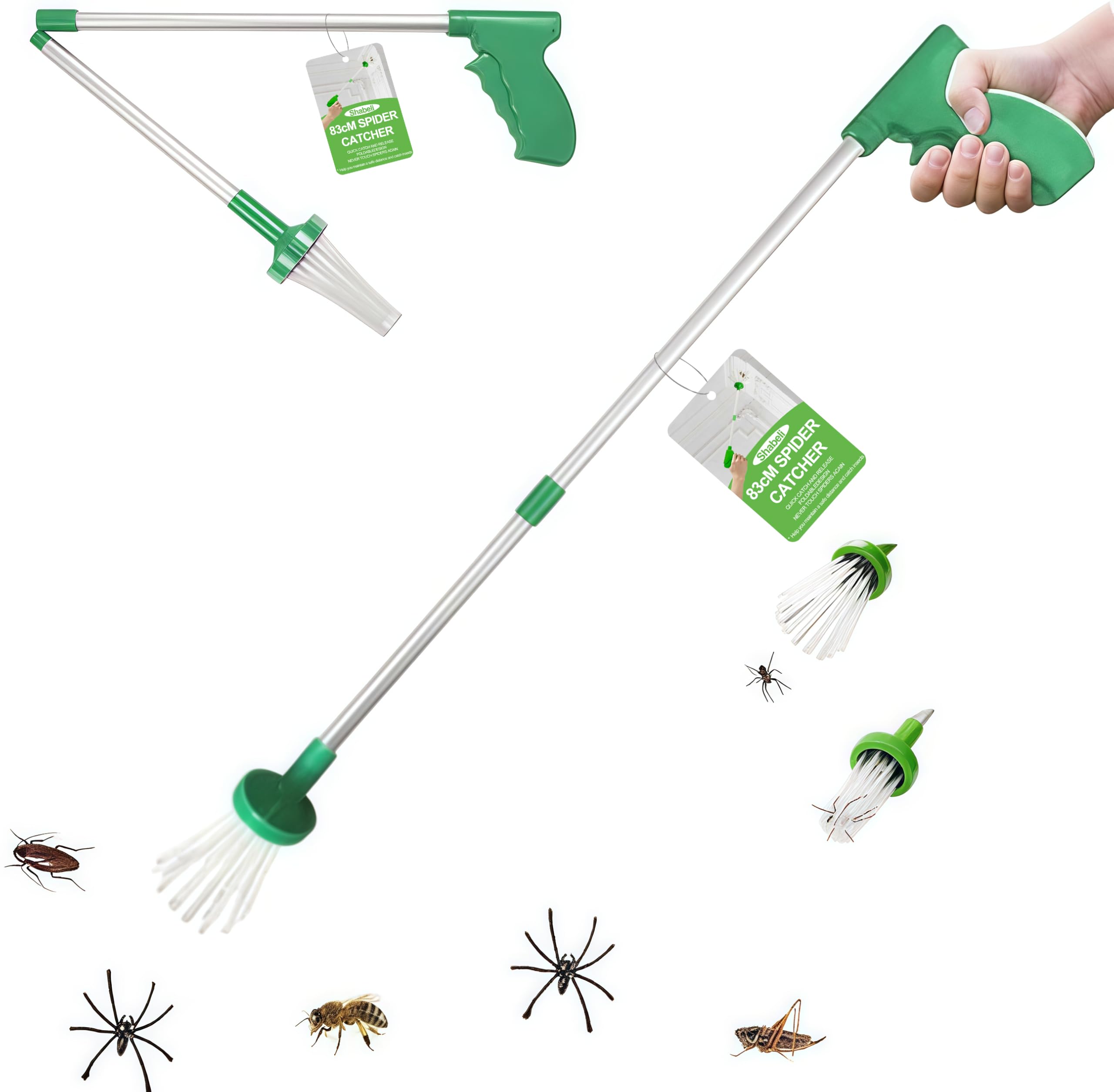 Foldable Spider Catcher Long Handled 83 cm, Remove Spiders Insects, Bugs, Wasps,Pest Trap Bug Catch Crawling Insect Trap,Stay at Arm’s Length, Spider Grabber