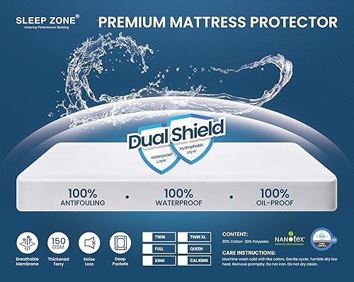 Miniatura 3 de Sleep ZONE 100% impermeable protector de colchón Cal King Size  suave, transpirable, sin ruido acolchado acolchado funda de colchón de bolsillo