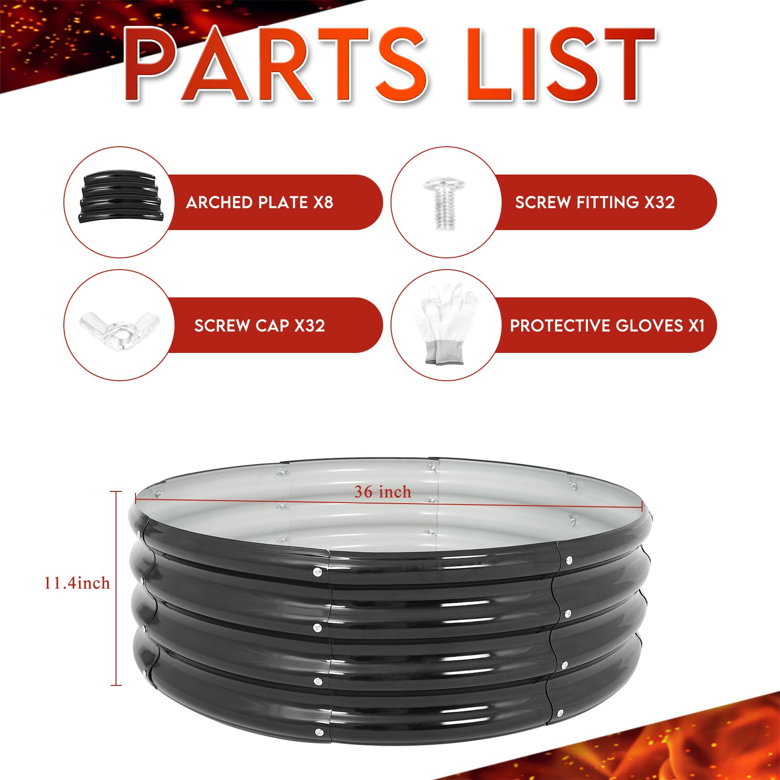 Anello rotondo galvanizzato per braciere da 91 cm, anello per fuoco rotondo galvanizzato, diametro 9 m, braciere da esterno per cortile, campeggio, falò, nero