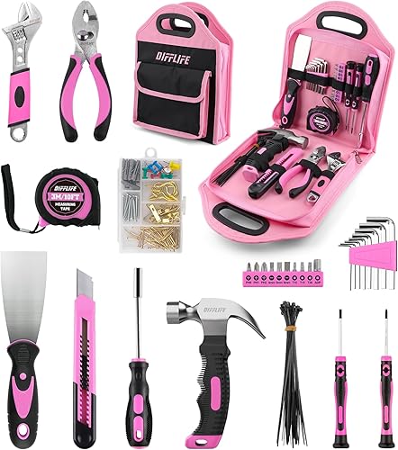 Juego de herramientas rosa de 157 piezas para mujer, kit de herramientas de reparación para el hogar con bolsa de herramientas de almacenamiento