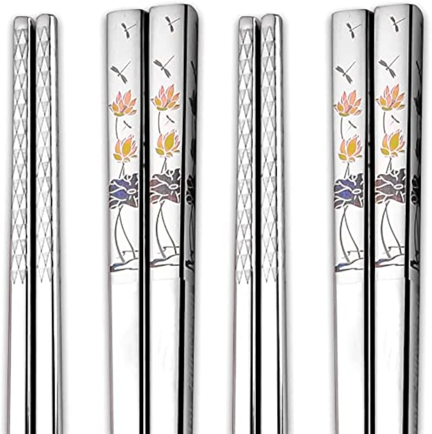 RIANZ Metal Chopsticks Reusable Dishwasher Safe, Chinese Japanese Korean 316 Stainless Steel Chopstick, Square Fancy Color Laser Engraved Chopstick for Cooking Eating, Non-Slip 1 Pair (Style 3) (B09MJ1MHZY) Amazon Price History, Amazon Price Tracker
