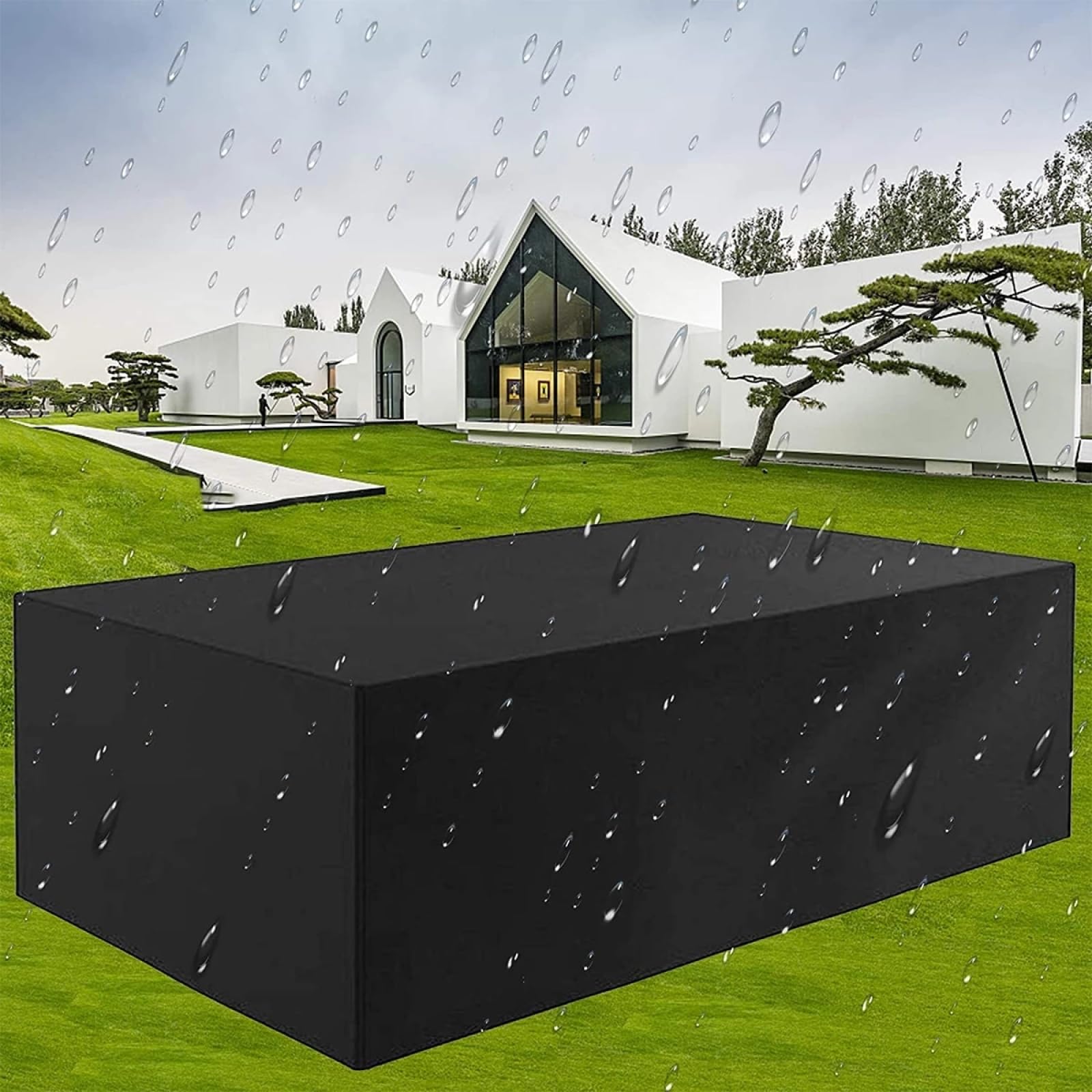 Funda Mesa Exterior Impermeable, 380x330x90cm Funda Mesa Cuadrada Exterior Impermeable Protector Mesa Exterior Fundas para Muebles de Terraza Resistente al Viento Anti-UV 420D Tela Oxford