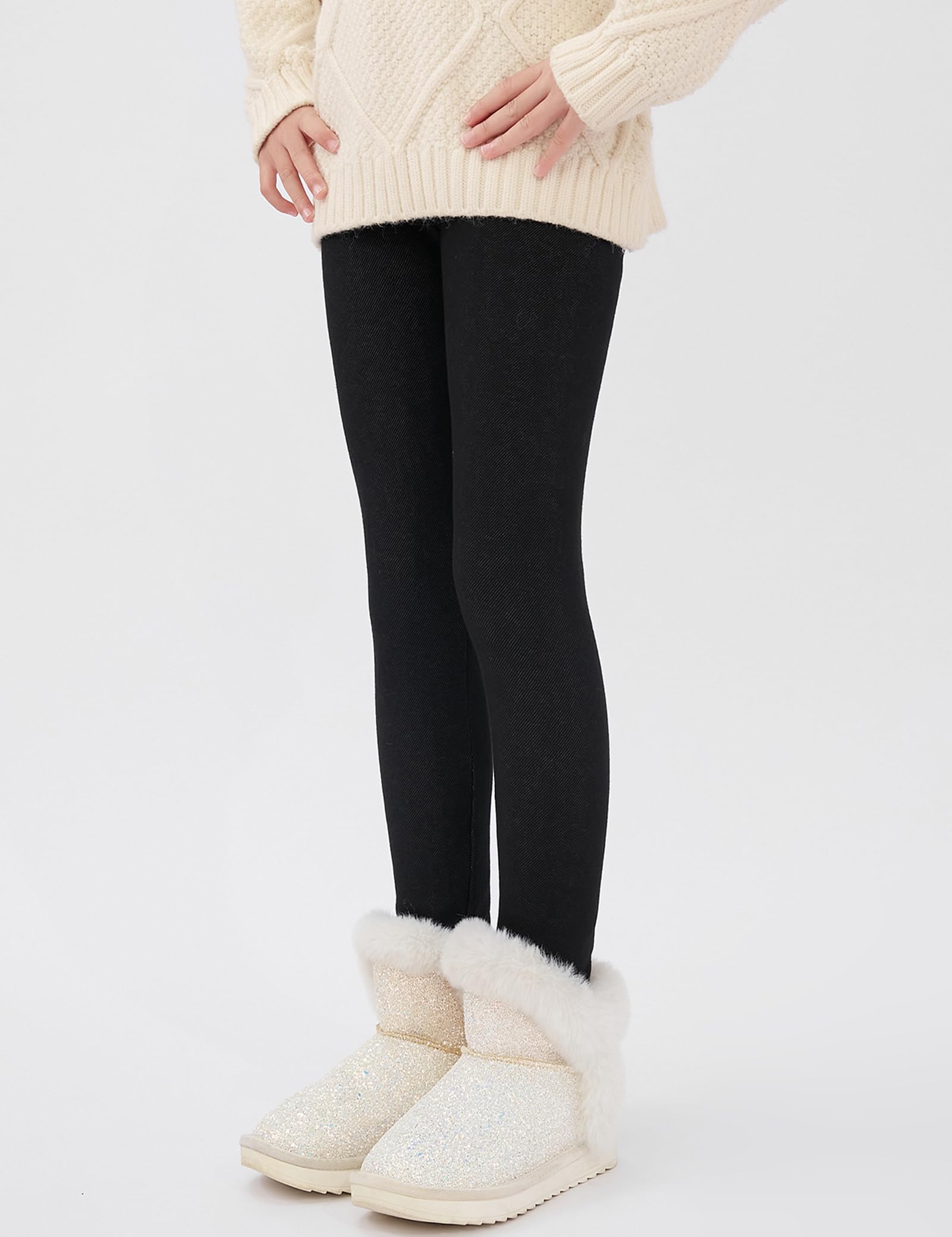 Kiench Leggings invernali da ragazza, in cotone, foderati, confezione da 2