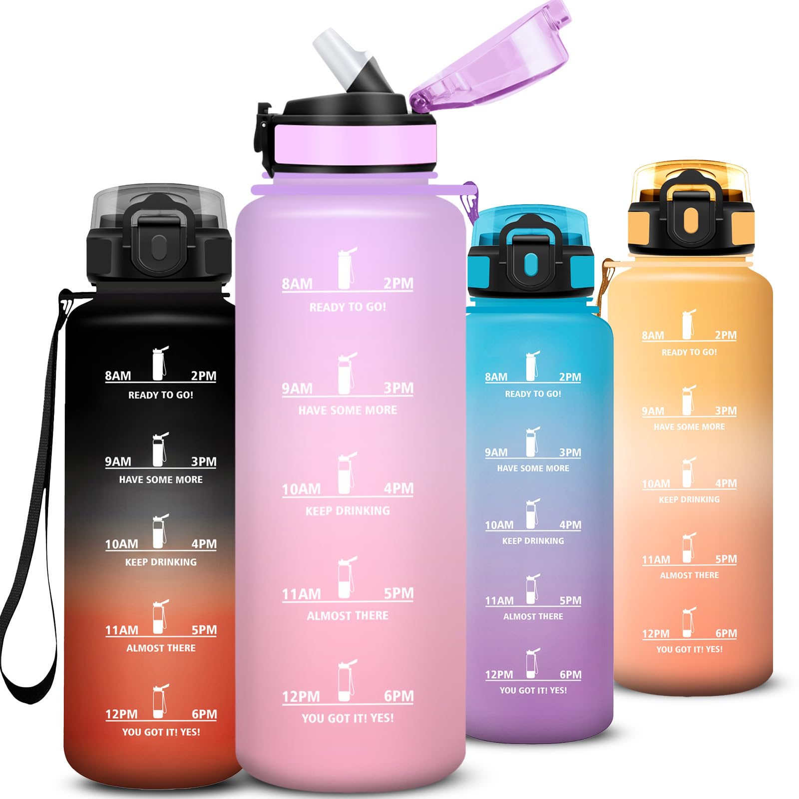 Botella Agua 1 litro, Botella Agua Gimnasio con Pajita, Diseño de Cerradura, Cantimplora, con Marcador de Tiempo, A Prueba de Fugas Cantimplora para Exteriores, Bicicleta, Gimnasio — view 13