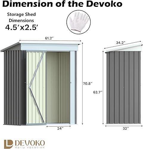 Vista 32 de Devoko Cobertizo metálico de almacenamiento para exteriores, 8 x 10 pies, espacio de almacenamiento al aire libre, cobertizo grande para Gris
