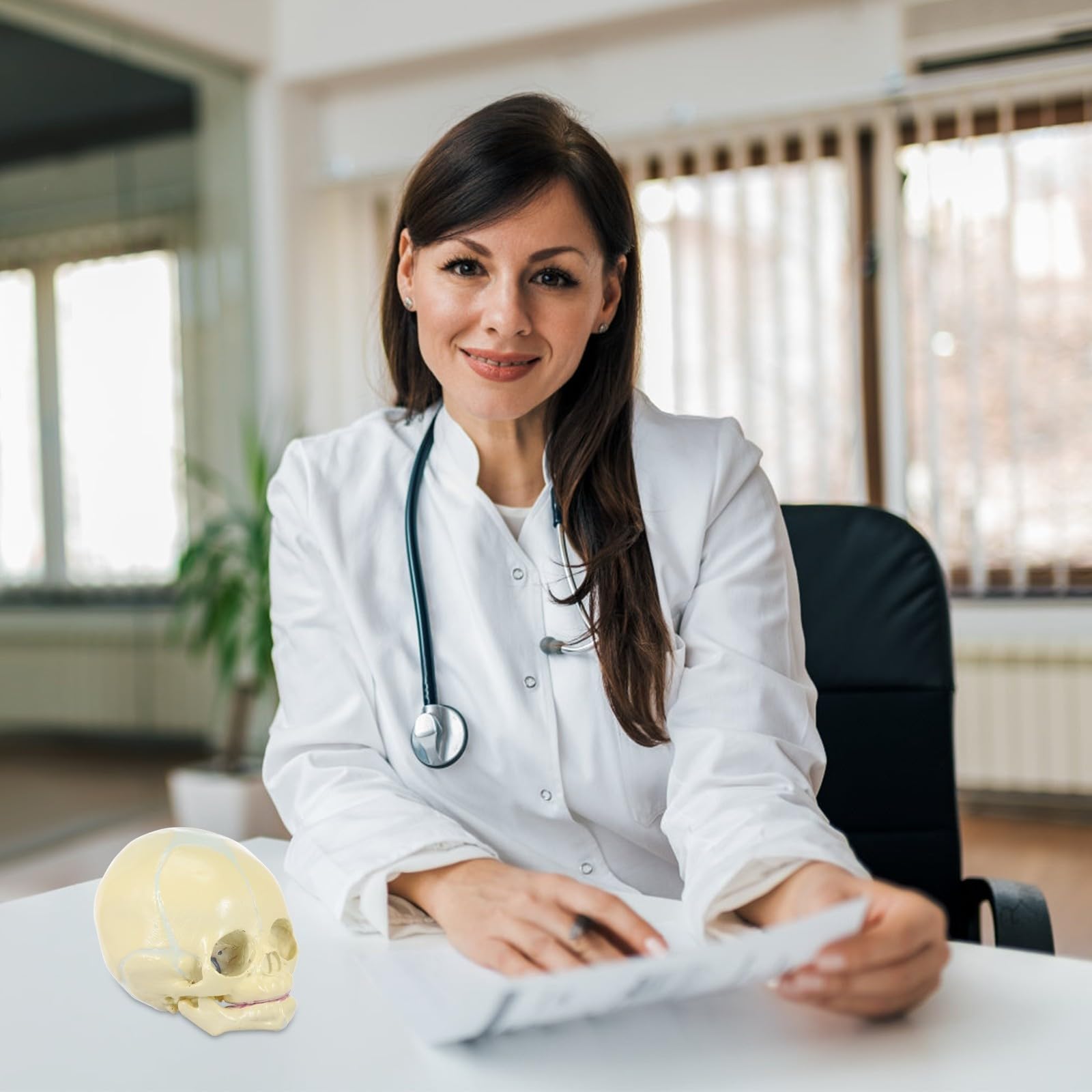 Mikikit Lebensgroßes Anatomisches Schädelmodell aus PVC Beigefarben für Schülerunterricht und Darstellung im Zuhause 30 Wochen Fötus