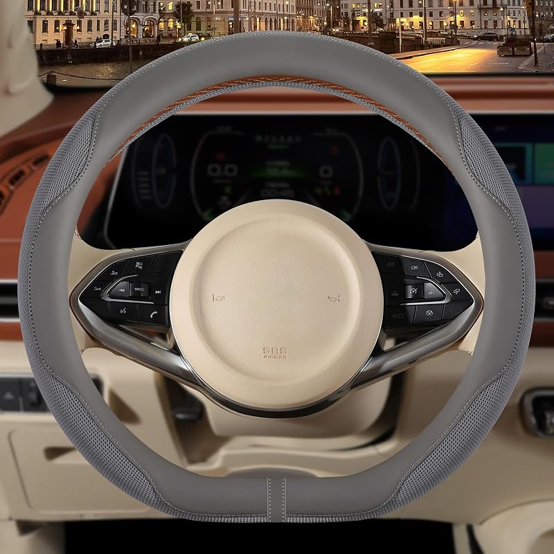 Capa para Volante D em Couro de Microfibra Nappa Cinza para Volantes de 34,3 a 35,6 cm