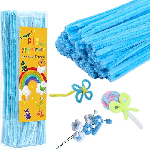 Limpiadores de pipas con pompones (azul claro+bolas de pompones)