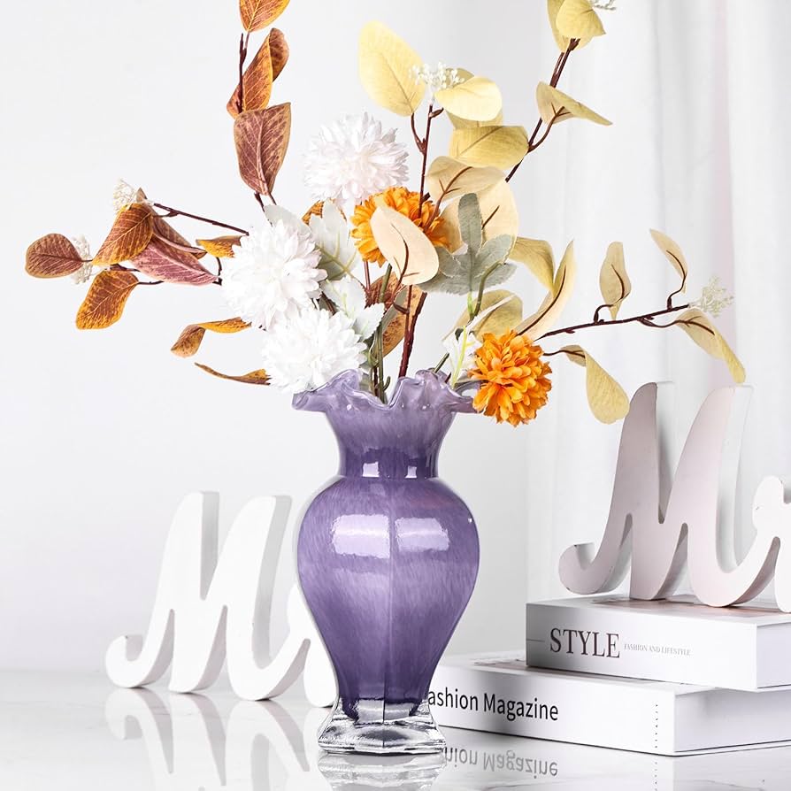 Amazon.co.jp: 高さ9.4インチの紫の花瓶、センターピース用の手吹き