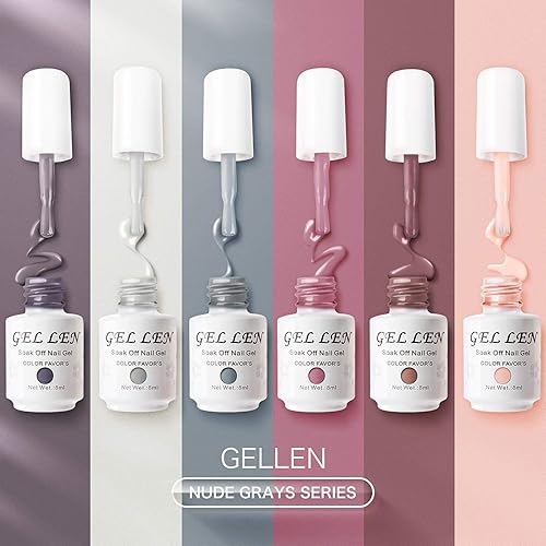 Miniatura 6 de Gellen Kit de esmalte de uñas en gel, 6 colores grises Nude, diseño popular de arte de uñas, pasteles clásicos, tonos naturales, esmalte de gel para
