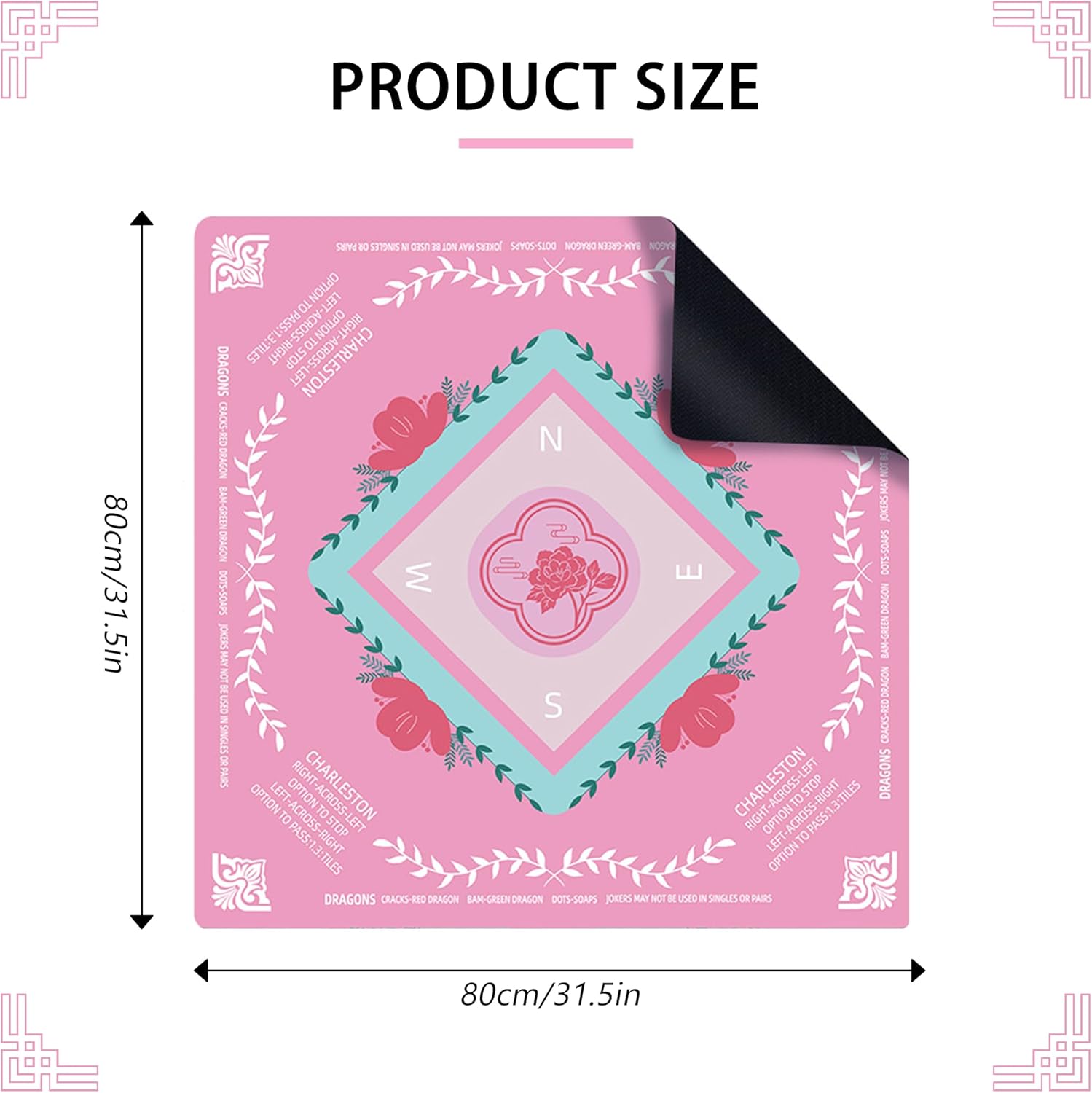 Mahjong Mat, Non-Slip Noise Reduction Gaming Mat (31.5"x31.5") for Mahjong, Poker, Card Games, Tile Games and Dominoes Table Protector, Pink