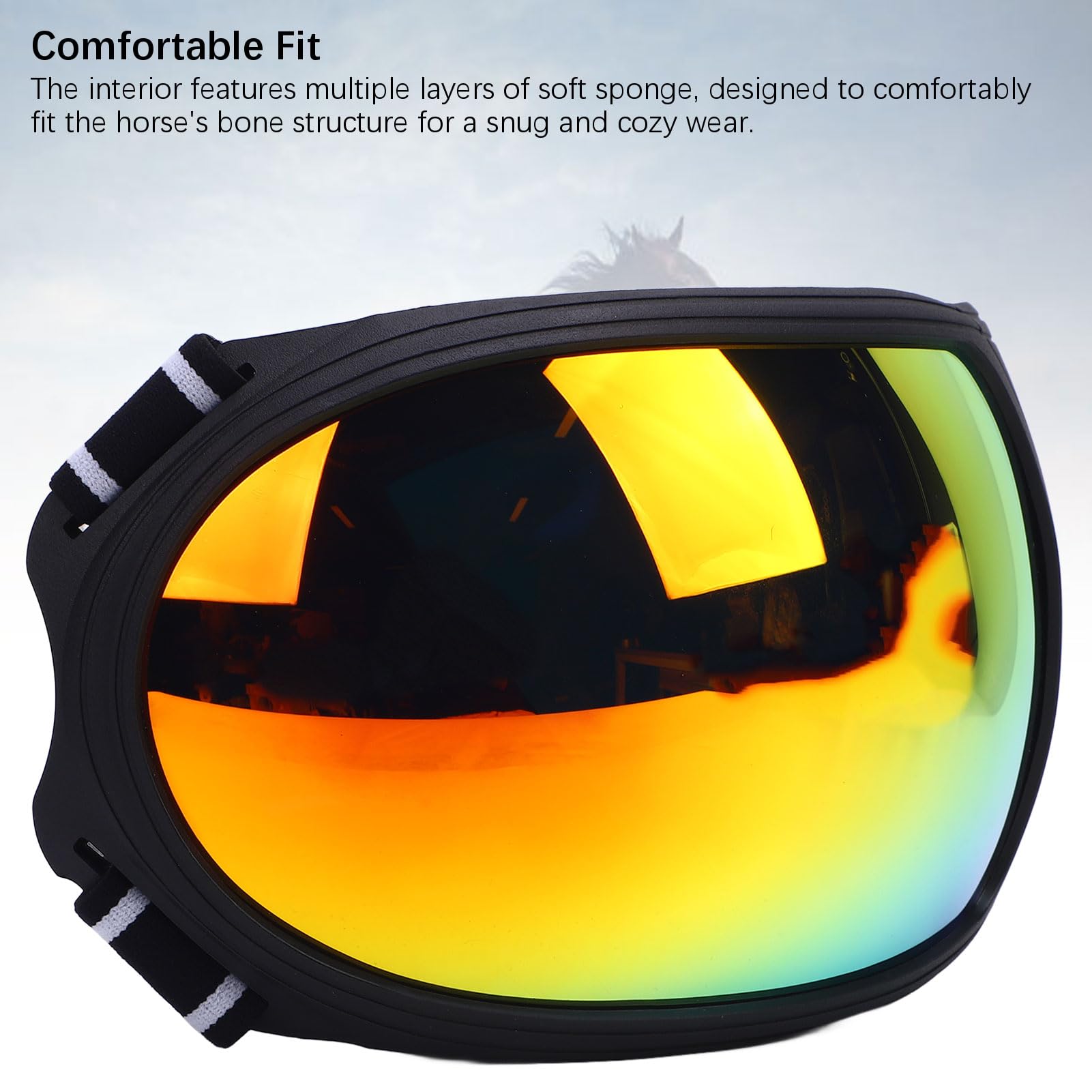 PUSOKEI Gafas de Carreras de Caballos, Gafas Deportivas a Prueba de Viento y, de Sol Protectoras para Caballos con Correa Ajustable para Suministros de Arnés
