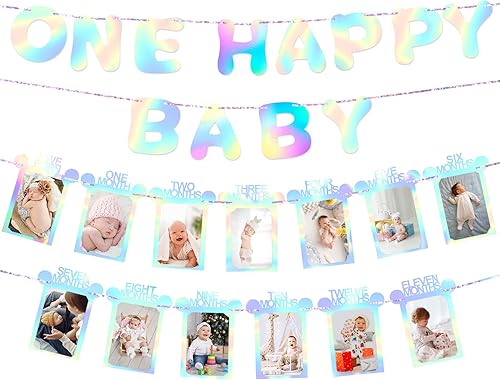 WNINK Cartel holográfico para fotos de primer cumpleaños para bebés de recién nacido a 12 meses, decoraciones iridiscentes de primer cumpleaños, disponible en Yaxa Venezuela
