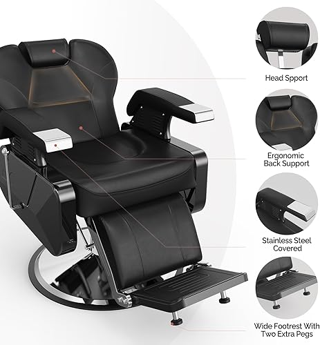 Miniatura 3 de OmySalon Silla de peluquería reclinable, silla de salón para estilista resistente, asiento ancho giratorio de 360 grados, silla multiusos para