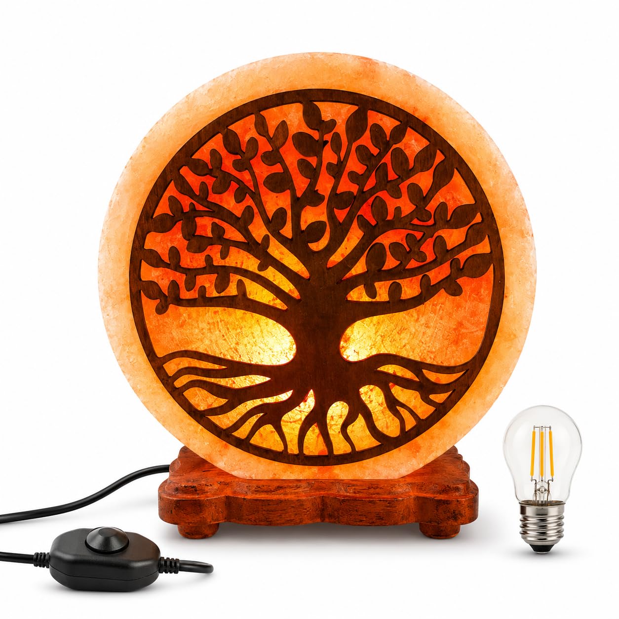 Apex Homeware Himalayan Salt Lamp Natural Pink Crystal Rock Salt Light with Wooden Base, Dimmable E14 Bulb, Dimmer Switch and UK Plug, Home Decor Night Light, Tree of Life Lamp