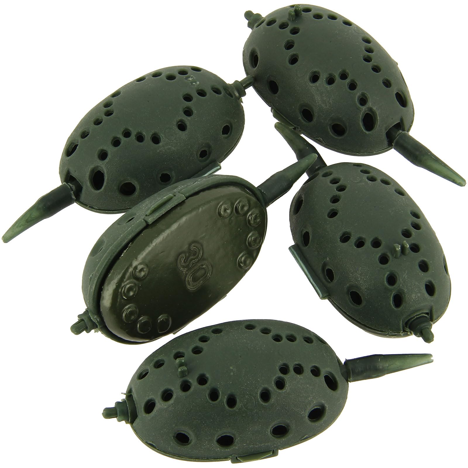 5x Inline Clam Shell Maggot Grub Feeders – Easy-Fill, Reusable Method Feeders for Carp, Coarse & Match Fishing – Secure Clip, Inline Rig Compatible (15g, 30g, 60g) (30g)