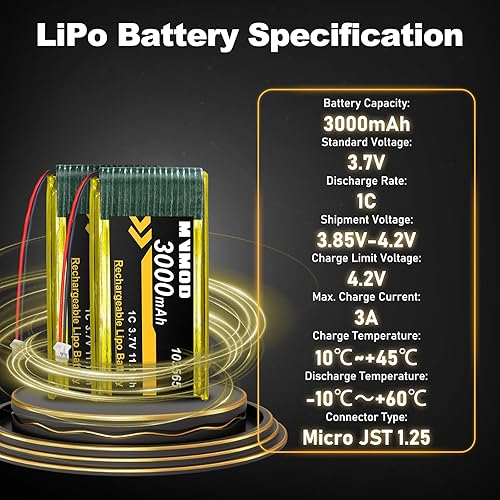 Miniatura 2 de Batería recargable de litio de 3.7V 3000mAh, paquete de 4, batería LiPo 1S 1C para placa de desarrollo Arduino ESP32 con enchufe micro JST 1.25 y