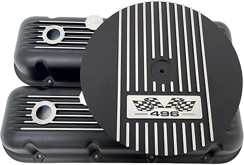 496 Cubiertas de válvula negras con aletas para Chevy Big Block y kit de filtro de aire de 13 pulgadas