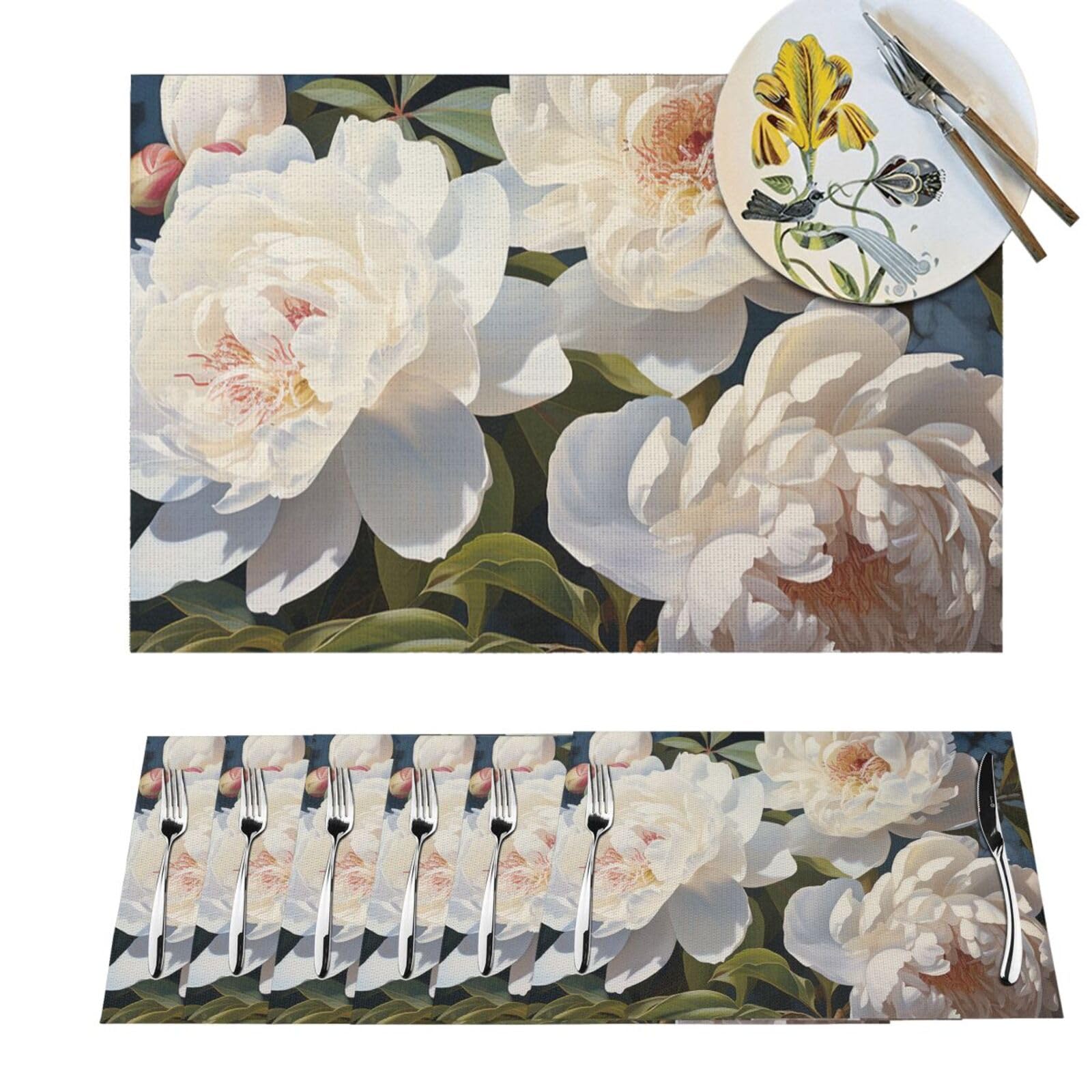 Sets de table antidérapants et résistants à la chaleur lot de 6 pièces protection table pivoine