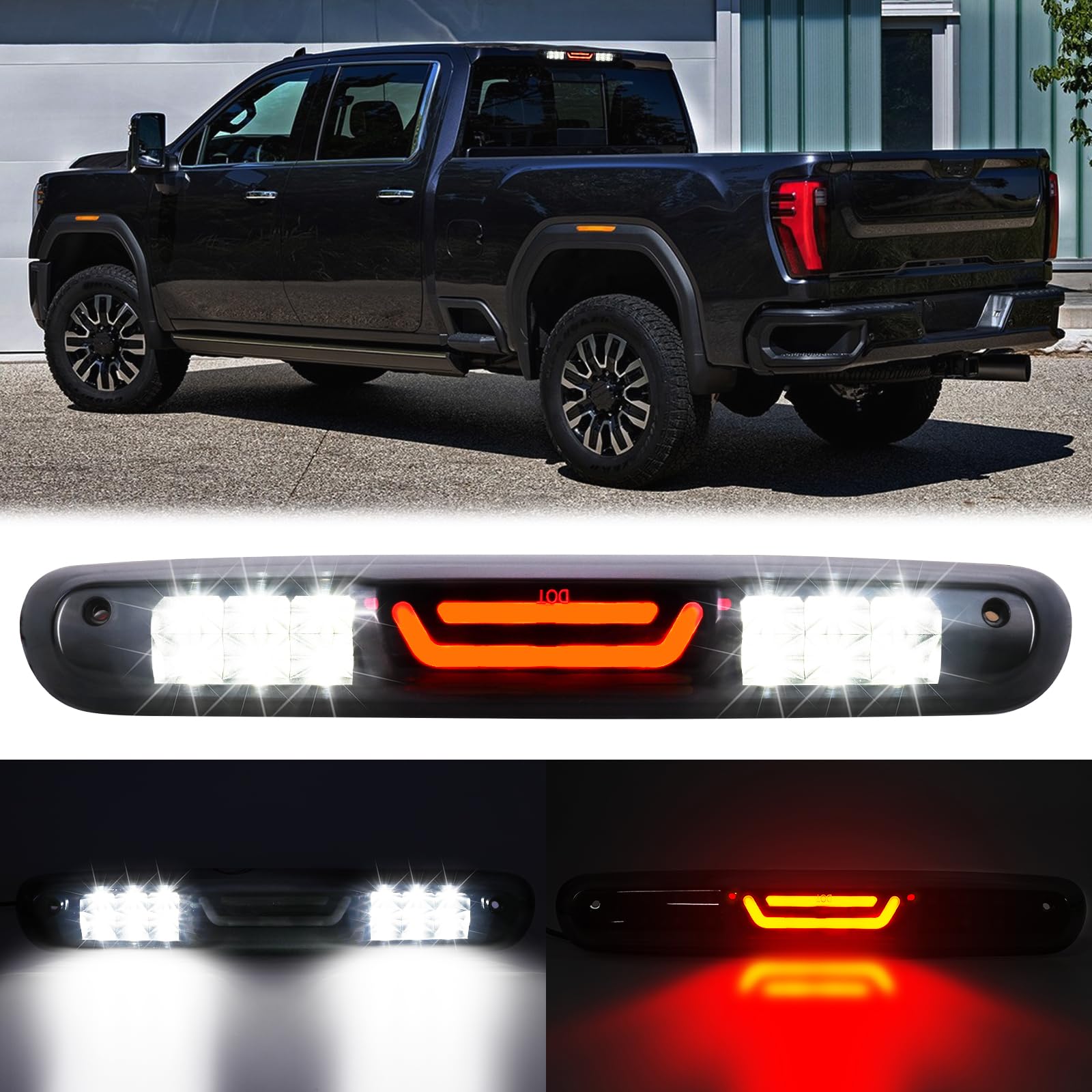 Third Brake Light Compatible with Silverado Sierra 1500 2500HD 3500HD 2007 2008 2009 2010 2011 2012 2013 Red Strobe 3rd Brake Light High Mount Stop Lamp Cargo Light LED 3rd Brake Light Accessories
