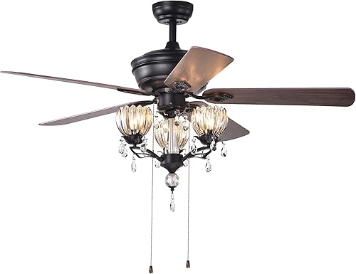 Warehouse of Tiffany Garlow - Ventilador de techo iluminado negro mate con copas de flores de cristal